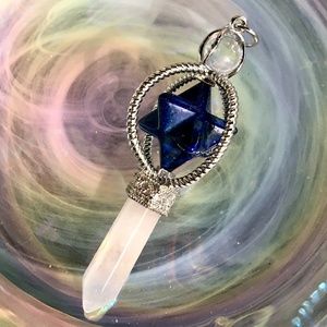 Lapis Lazuli Mer-Ka-Ba, orb & quartz pendulum wand